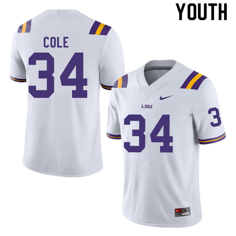 Youth #34 Lloyd Cole LSU Tigers College Football Jerseys Sale-White - Click Image to Close